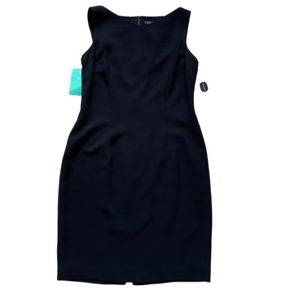 Eli Tahari Black Sleeveless Midi Sheath Dress V-Neck Cocktail Fitted Vin…